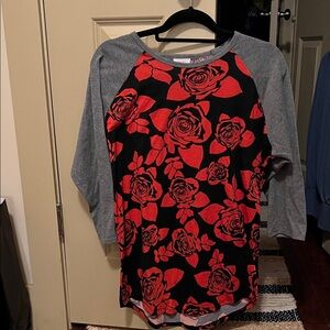 LuLaRoe Red and Black Floral Top with Gray Trim